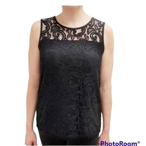 Adrianna Papell Women’s Stretch lace Overlay Tank Black Blouse